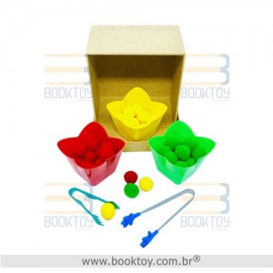 Kit Cachepots coloridos com Pompons e Pinça Mãozinha